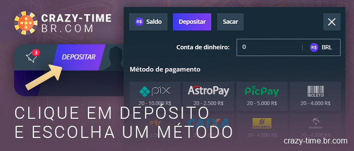 Adicione fundos à sua conta do cassino antes de jogar no Crazy Time