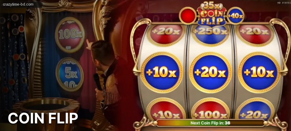 In coin flip, the host flips a coin Crazy Time